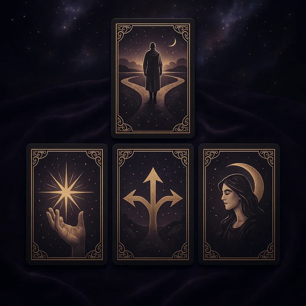 Decision / Crossroads Tarot Spread: 4-Card Path Comparison