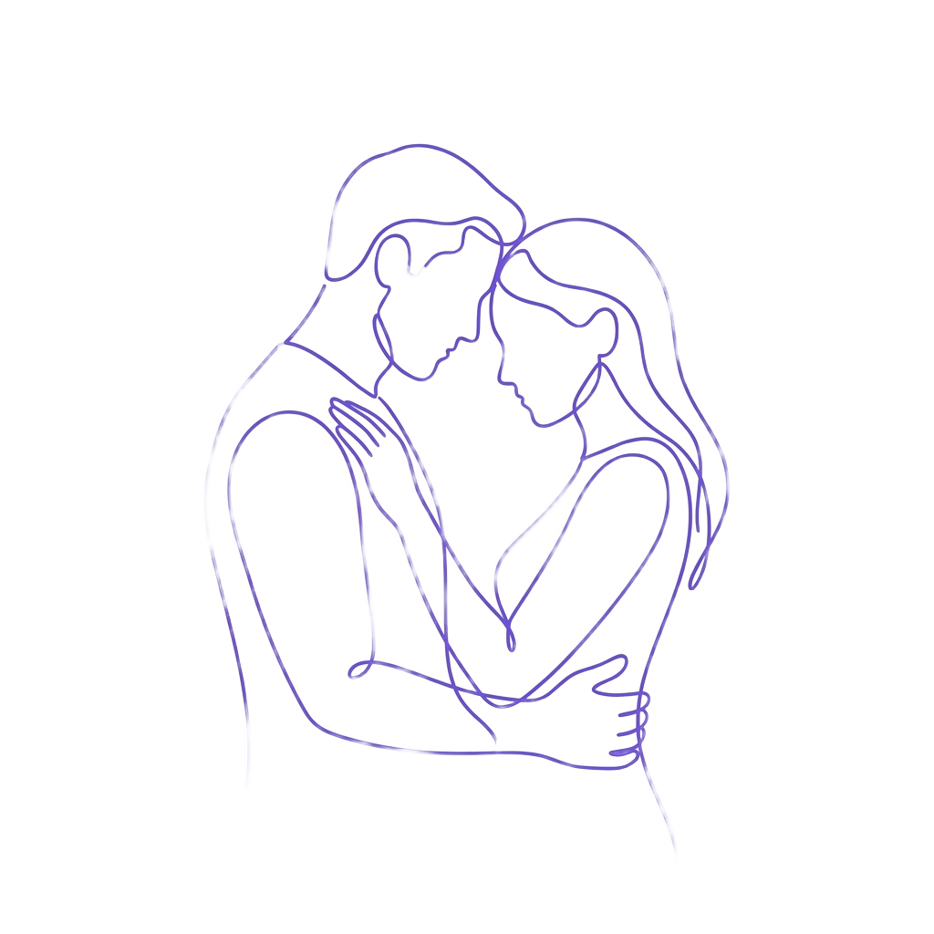 Couple embracing — single line art illustration