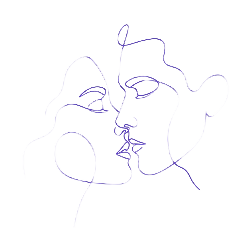 Two faces about to kiss — line art